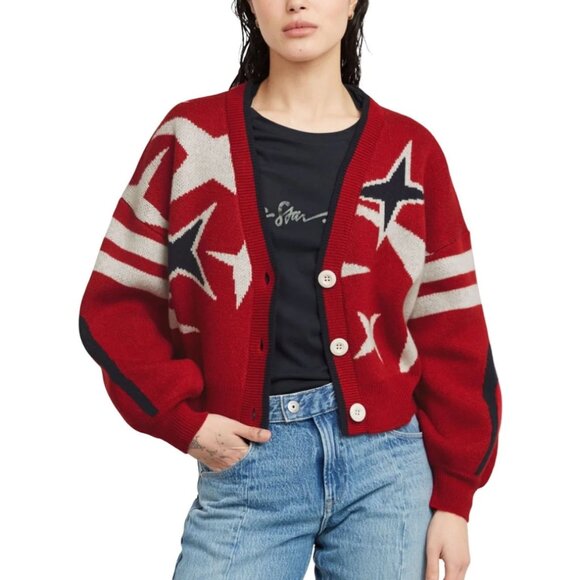 G-Star Sweaters - NEW G-Star Raw Womens Holiday Loose Knit Cardigan Sweater Star Pattern